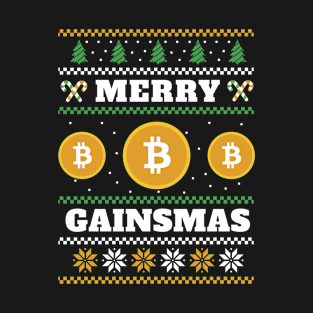 Merry Gainsmas Ugly Christmas Sweater Bitcoin T-Shirt