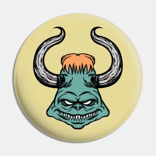 Green Grinning Horned Demon Pin