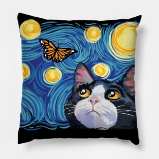 The Starry Night Cat Art Pillow