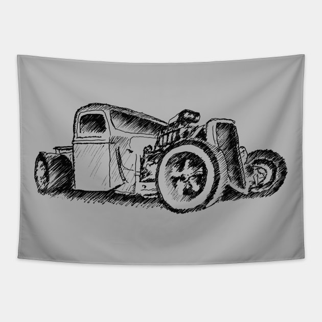 Ford Model A Hot Rod - Sketch Tapestry by mal_photography