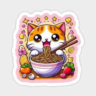 Happy Cat eating Noodles Magnet