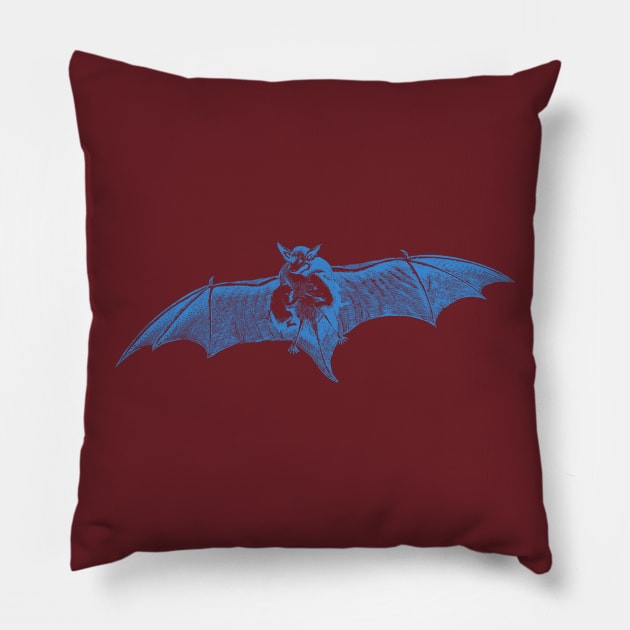 Mother Bat and Kids - blue Pillow by shirtyday