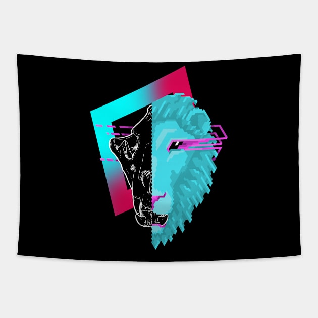 New Retro Wave Lion Skull Pixelart Tapestry by ExplosiveBarrel