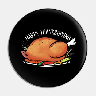 Roasted Turkey On Plate Happy Thanksgiving Pin