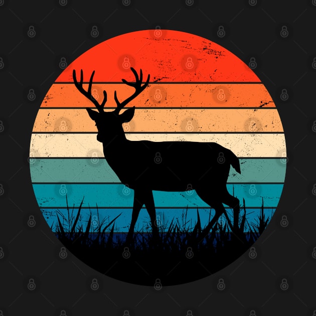 Deer Silhouette Retro Sunset Art by ShopBuzz