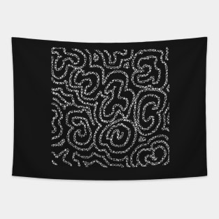 Textured White Doodle on Black Abstract Tapestry