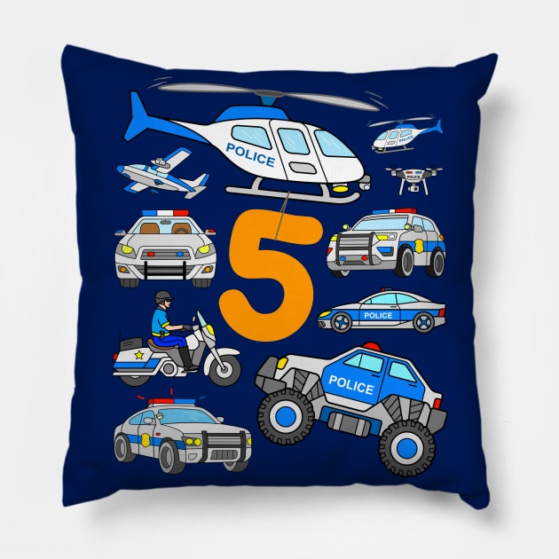 Police 5th Birthday Design Cop Cars Pillow by samshirts