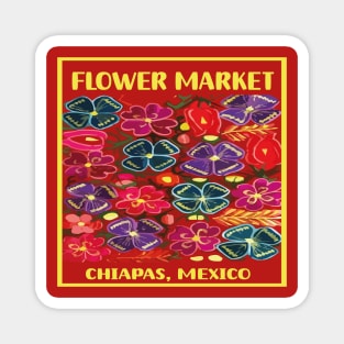 Mexican flower market Chiapas colorful bouquet embroidery boho chic print poster Magnet