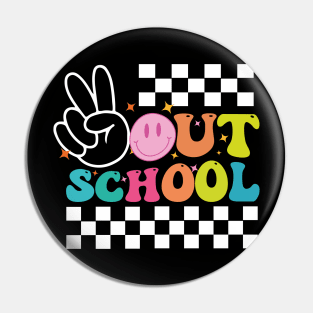 Peace Out School, Last Day of School, End of School, Retro Wavy Text, Dots Doodle Pin