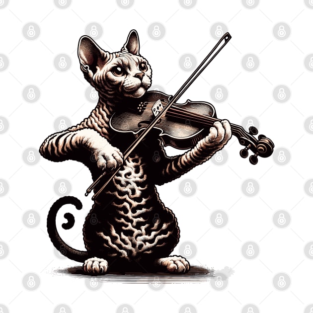 Devon Rex Cat Playing Violin by Graceful Designs