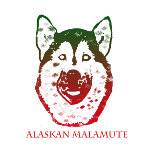 The alaskan malamute head is red, Green, T-Shirt