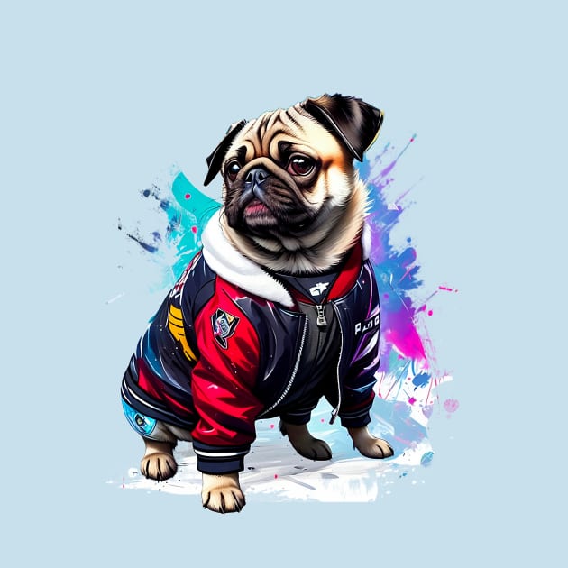 Cool Pug in Hip Hop Varsity Jacket by fur-niche