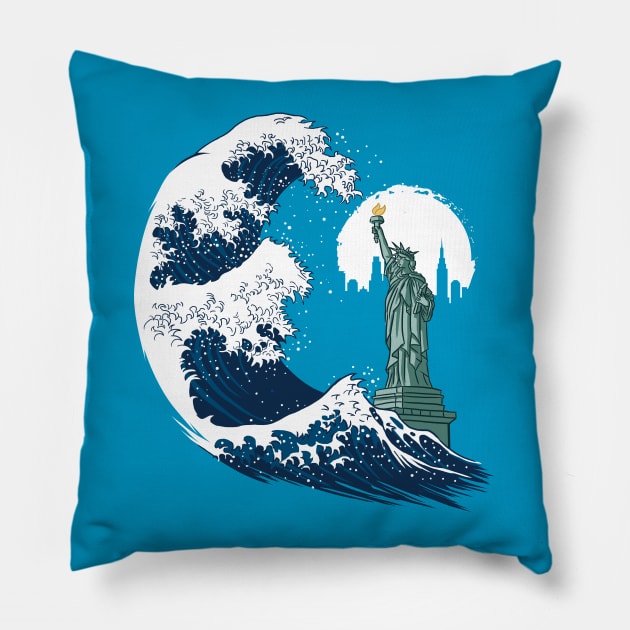 Tsunami in New York Pillow by albertocubatas