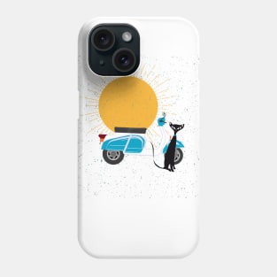 Retro Cat Sitting next to Vintage Scooter Phone Case