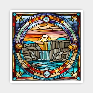 Waterfall Sunset Stained Glass Magnet