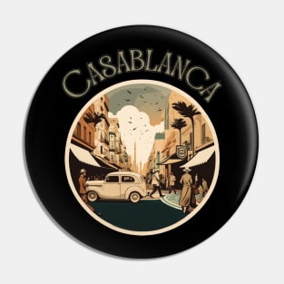 Casablanca Morocco Streetscape Art - Retro Vintage Travel Pin