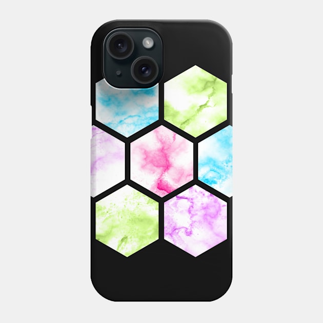 Marble Hexagon | Blue Pink Green Purple | Black Background Phone Case by Wintre2