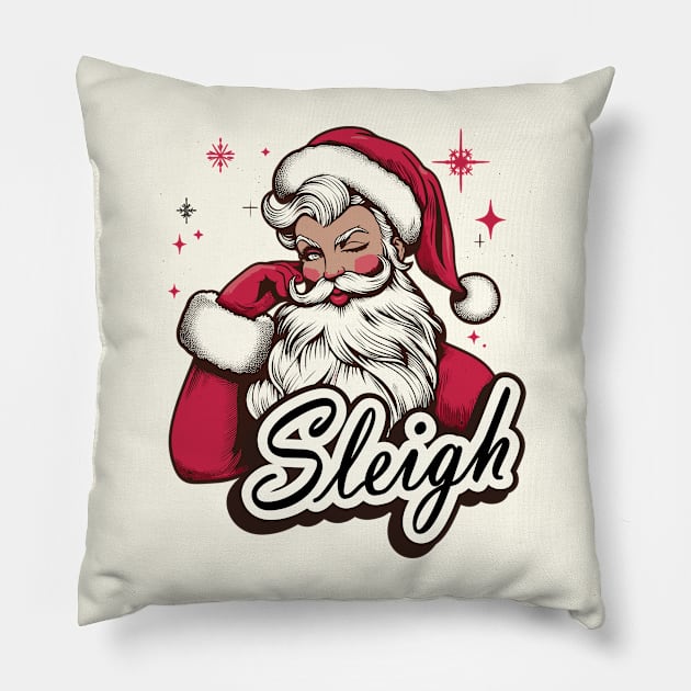 Funny Santa Looking Pretty, Sleigh! Pillow by SubtleSplit