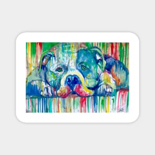 PIT BULL RESTING ON THE FLOOR - watercolor portrait Magnet