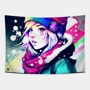 Anime Girl Cute Christmas Holiday Vibes Tapestry
