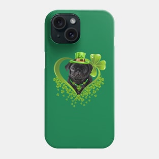 Funny Black Puppy Pug Green Hearts St Patrick's Day Phone Case