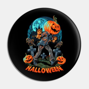 Pumpkin headed human and halloween haunt Pin