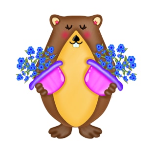 Cute groundhog with blue flowers T-Shirt