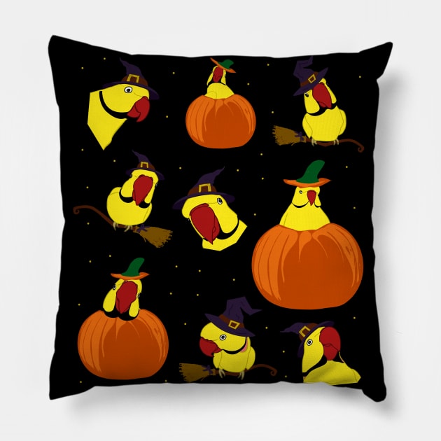 yellow indian ringneck halloween pattern Pillow by FandomizedRose