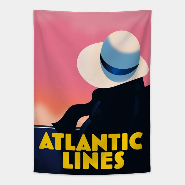 Atlantic Lines Cruise Liner travel poster Tapestry by nickemporium1