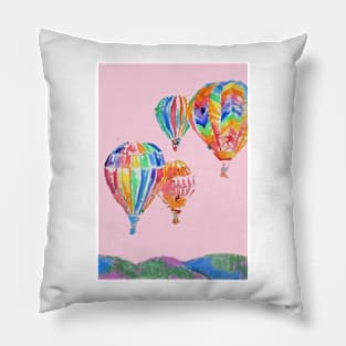 Hot Air Balloon Watercolor Painting on Pink Balloons Pillow