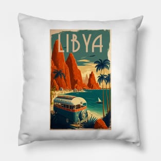 Libya Beach Vintage Travel Art Poster Pillow
