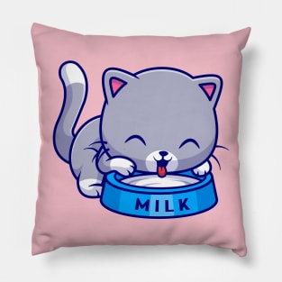 Cute Cat Drink Milk Cartoon Pillow