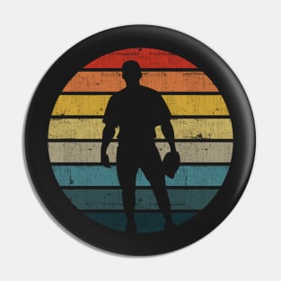 Baseball Silhouette On A Distressed Retro Sunset graphic Pin