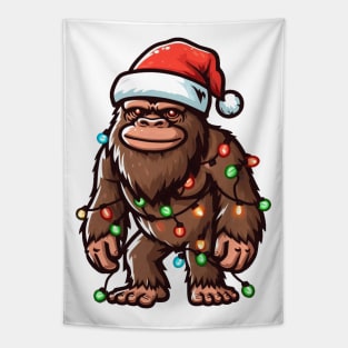 Bigfoot Santa Christmas Tree Lights Tapestry