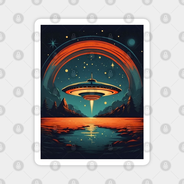 Beautiful Starry Night UFO Invasion Magnet by VivaLaRetro