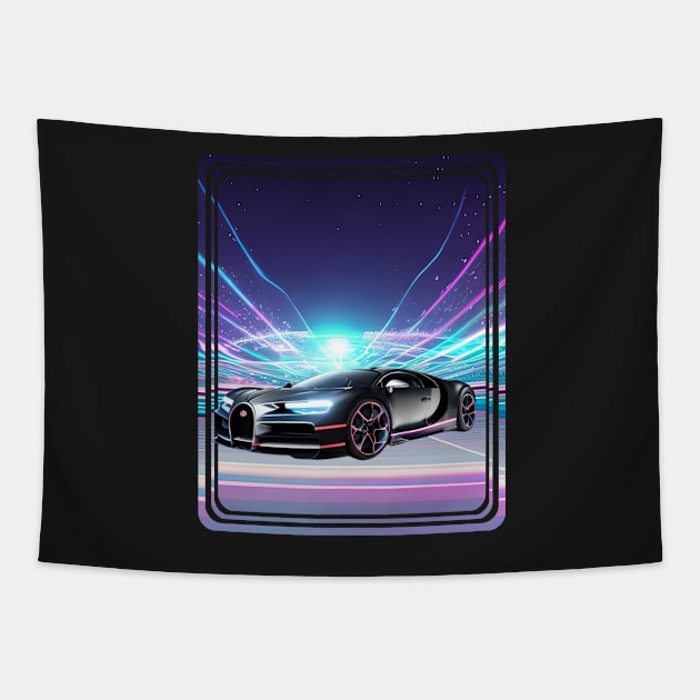 bugatti chiron a super car in black with neon details rounded corners Tapestry by BritoStore