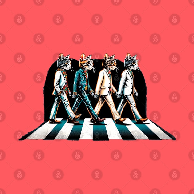 Feline Fab Four - Cat Beatles Abbey Road Parody Art by Doming_Designs