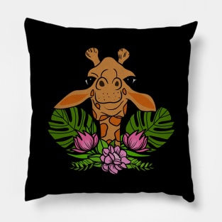 Cute Giraffe, Floral Tropical Pillow