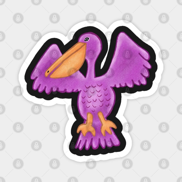 Purple Pelican flying with wings outstretched Magnet by DragonpupLees