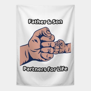 Father and Son Fist Bump Partners for Life Tapestry