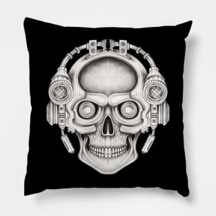 Skull headphones cyberpunk futuristic. Pillow