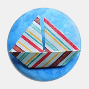 Striped origami sailboat Pin