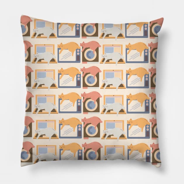 Cats Sleeping on Technology - Cute Pattern Pillow by aaalou