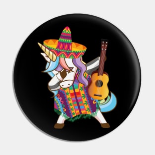 Mexican Dabbing Unicorn Cinco De Mayo Poncho Sombrero Guitar Pin