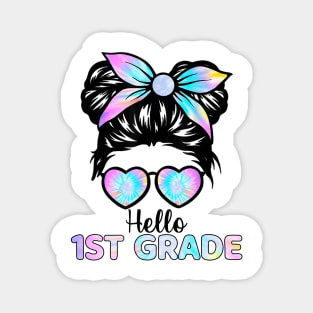 Hello 1st Grade Messy Hair Bun Girl Back To School First Day Magnet