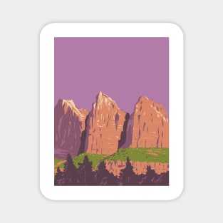 The Three Patriarchs in Zion National Park Utah USA WPA Art Poster Magnet
