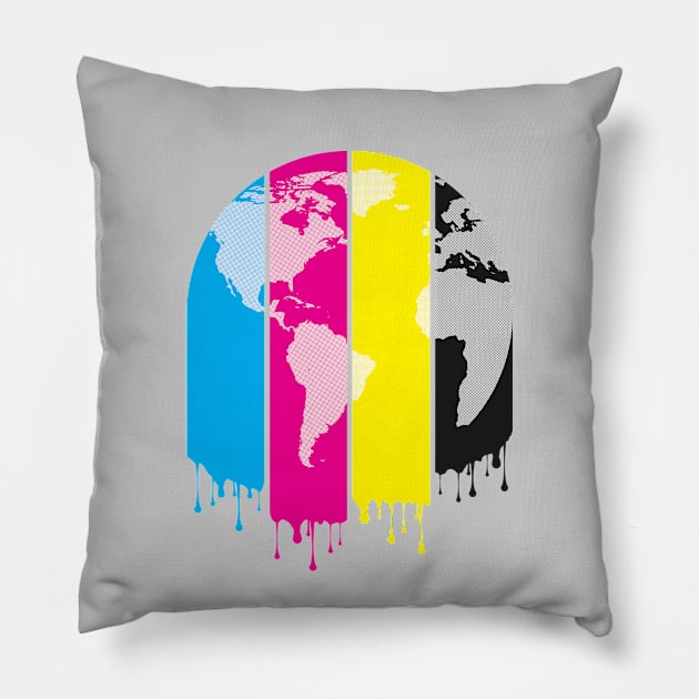 4 Colors Paint Our World Pillow by chunkydesign