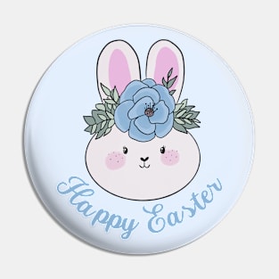 Happy easter cute easter bunny wearing a blue flower crown Pin