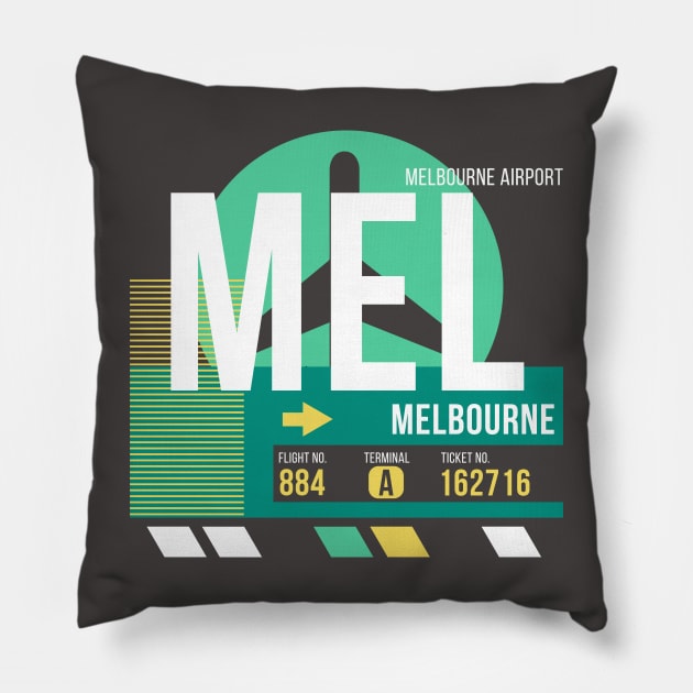 Melbourne (MEL) Airport // Retro Sunset Baggage Tag Pillow by Now Boarding