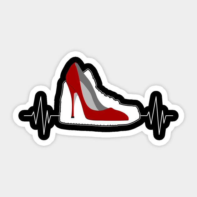 White Basketball Shoes Silhouette And Red High Heels With Heart